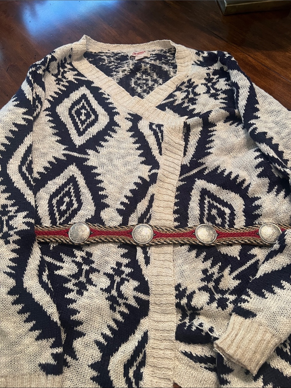Western heritage design open cardigan sweater